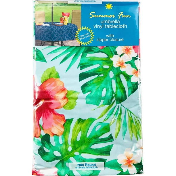 Various Size Tropical Leaves Vinyl Flanneled Umbrella Tablecloth w Hole Zipper Various Size Tropical Leaves Vinyl Flanneled Umbrella Tablecloth w Hole Zipper